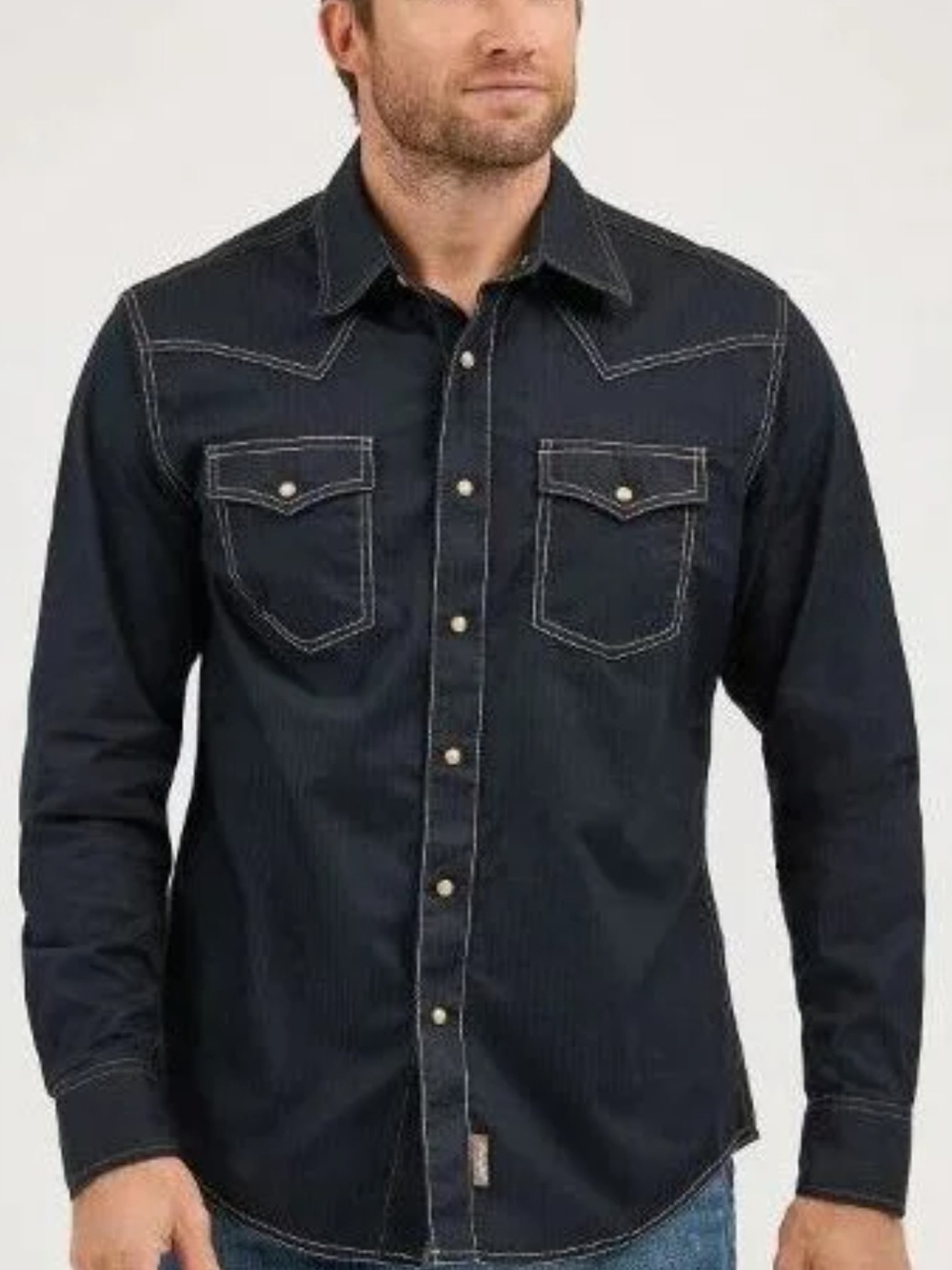 NWOT Wrangler Men’s Black Pinstripe Western Shirt - Picture 2 of 8